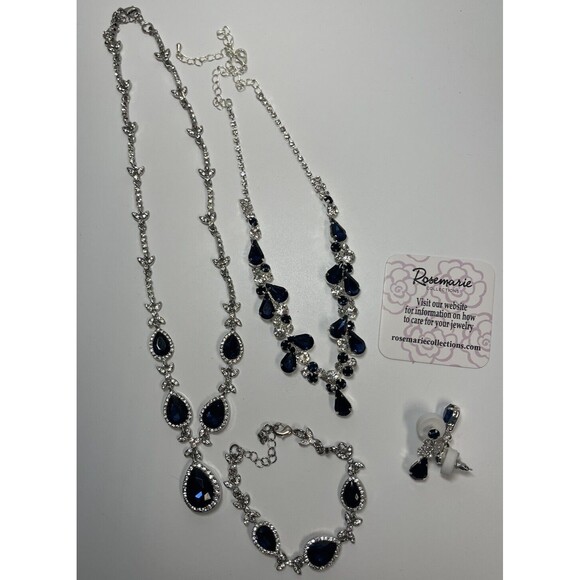 Rosemarie Collections Necklace Bracelet Earring Rhinestone 4 Piece Jewelry Set - Picture 6 of 12